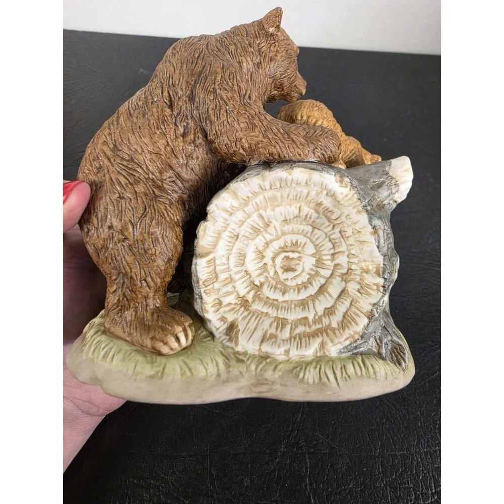 Curious Cubs Bear Family On Log & Base HOMCO Figurine #1435 Home Interiors Mama
